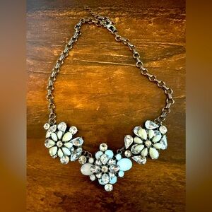 Vintage Mint and White Floral Rhinestone Statement Necklace